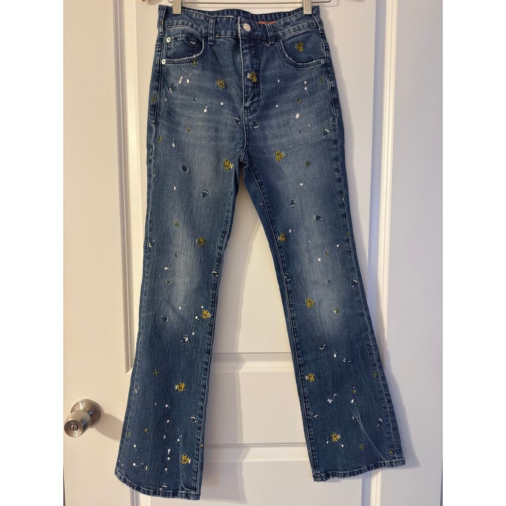 Anthropologie Pilcro The Icon Flare Embroidered Paint Splatter Jeans - 26